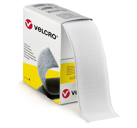 Fixation adhésive VELCRO pour charges légères en boîte distributrice ruban blanc 3 mm