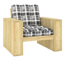 vidaXL Chaise de jardin et coussins carreaux gris Bois de pin imprégné