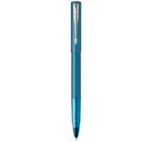Parker vector xl stylo roller, laque turquoise métallisée sur laiton, recharge noire pointe fine, coffret cadeau