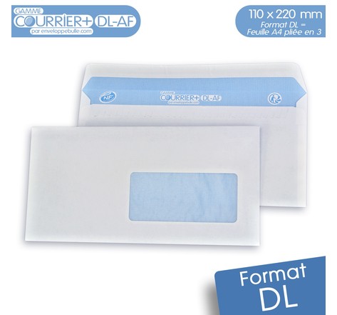 Lot de 500 Enveloppes blanches DL avec FENÊTRE - gamme Courrier+