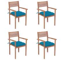 Vidaxl chaises de jardin 4 pcs avec coussins bleu clair teck solide