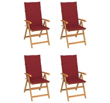 Vidaxl chaises de jardin 4 pcs avec coussins bordeaux bois de teck