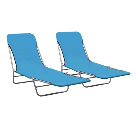 Vidaxl chaises longues pliables 2 pcs acier et tissu bleu