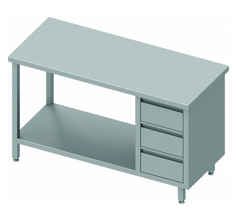 Table inox centrale 3 tiroirs a droite et etagère - gamme 600 - stalgast - 900x600 x600xmm