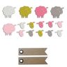 20 formes découpées moutons rose-vert taupe + 20 étiquettes kraft Fanion