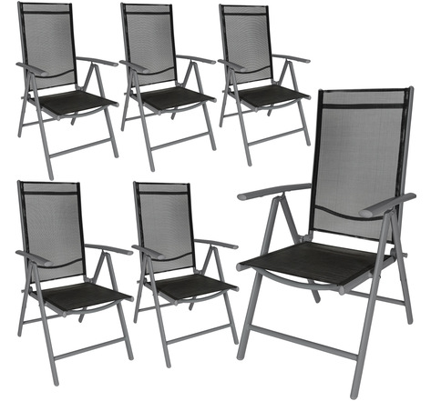 Tectake lot de 6 chaises de jardin pliantes en aluminium - noir/anthracite