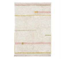 Tapis lavable en coton - beige avec lignes rose et jaune - 90 x 130 cm