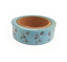 Washi tape bleus à étoiles argentées 15 m x 15 mm
