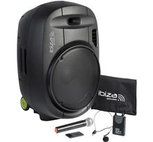 IBIZA PORT15VHF-MKII - Systeme enceinte de sonorisation portable autonome 15/38CM AVEC USB, Bluetooth et 2 micros VHF