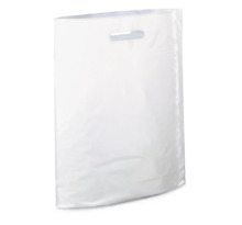 Sac plastique recyclé blanc avec soufflet à poignées découpées raja 35 x 45 x 8 cm (lot de 200)