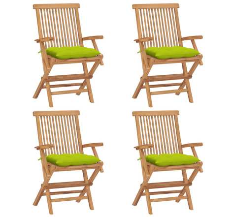 vidaXL Chaises de jardin avec coussins vert vif 4 Pièces Bois de teck