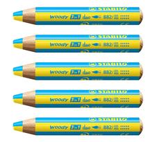 Crayon multi-talents woody 3 in 1 duo - jaune-bleu ciel x 5 stabilo