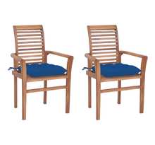 Vidaxl chaises à dîner 2 pcs avec coussins bleu bois de teck solide