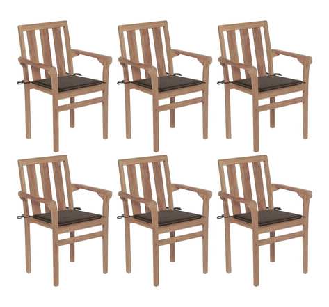 Vidaxl chaises de jardin empilables avec coussins 6 pièces teck solide