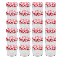 Vidaxl 24 pcs pots à confiture couvercles blanc et rouge verre 110 ml