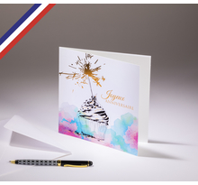 Carte double Florilège créée et imprimée en France - Joyeux Anniversaire et cupcake étincelant