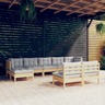 vidaXL Salon de jardin 9 Pièces avec coussins gris bois de pin