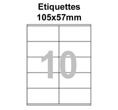 Étiquettes adhésives  105x57mm  (100 étiquettes) - blanc - 10 feuilles -t3azur