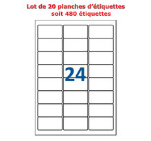 Lot de 20 planches étiquettes autocollantes pour timbres sur feuille a4 : 63,5 x 33,9 mm (24 étiquettes par feuille; spéciales timbre)