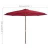 Vidaxl parasol avec mât en bois 350 cm bordeaux