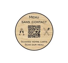 Menu sans contact personnalisé format rond QR Code - Présentation menu hôtel restaurant sans contact - Couleur effet bois clair