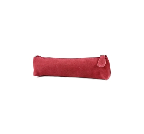 Mini trousse fourre tout triangle 18 x 5 x 3.5 cm cuir suédine - rouge