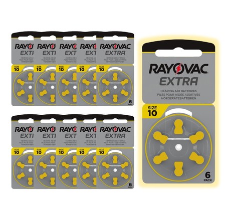 60 Piles Auditives Rayovac 10, 10 Plaquettes