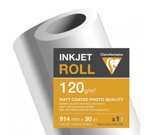 Rouleau de papier couché blanc mat 2608C pour traceur jet d'encre - Format 0,914 x 30m - 120g (rouleau 30 mètres)