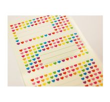 12 étiquettes adhésives scolaires - rectangle - petits cœurs multicolores