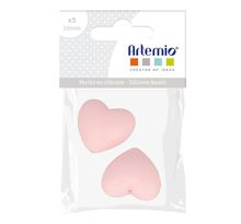 2 perles silicone coeur - 29 x 19 x 12 mm - rose poudré