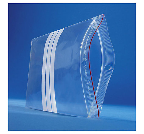 Sachet plastique zip transparent à bandes blanches 60 microns raja 6x8 cm