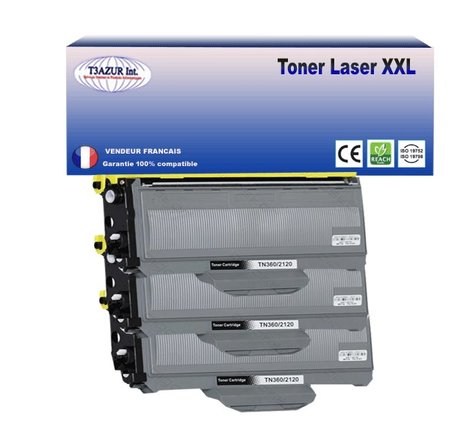 3 Toners compatibles avec Brother TN2120 pour Brother MFC-7320, MFC-7440, MFC-7440N, MFC-7840, MFC7-840W - 2 600 pages - T3AZUR