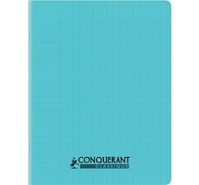 Cahier piqûre 32 pages  double ligne 3 mm 90 g  couverture polypropylène bleu CONQUERANT