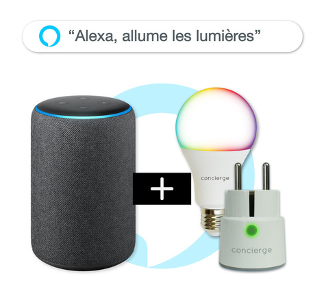 Pack "Alexa allume les lumières" : Amazon Echo 3 + prise + ampoule PlugnSay Color Bulb