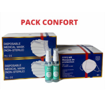 Pack COVID-19: 25 Masques FFP2 + 100 masques chirurgicaux Type 2R + 2 flacons de gel