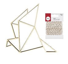 Silhouette bois cocotte origami + ficelle dorée & blanche 15 m