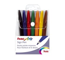 Pochette de 7 stylos feutre pointe nylon 7 couleurs d’encre SIGN PEN S520 PENTEL