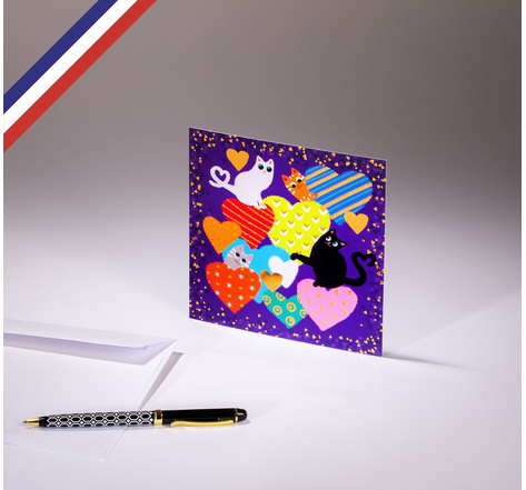 Carte simple All you need is love créée et imprimée en France sur papier certifié PEFC - Chats Kawaï
