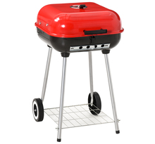 Barbecue à charbon bbq grill sur pied avec couvercle et roulettes  dim. 47l x 45l x 70h cm acier émaillé rouge