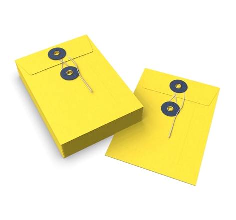 Lot de 20 enveloppes jaune + bleu marine à rondelle et ficelle 162x114