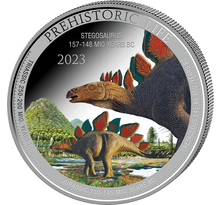 Pièce de monnaie en Argent 20 Francs g 31.1 (1 oz) Millésime 2023 Prehistoric Life Congo STEGOSAURUS
