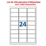 Lot de 100 Planches étiquettes autocollantes pour Timbres sur feuille A4 : 63,5 x 33,9 mm (24 étiquettes par feuille)