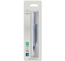 Parker vector xl stylo plume  laque bleu-argent métallisée sur laiton  plume moyenne  encre bleue  blister