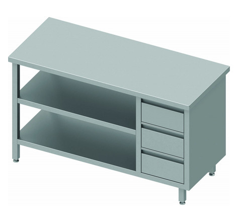 Table inox avec 3 tiroirs a droite et 2 etagères - gamme 600 - stalgast -  - 1600x600 x600xmm