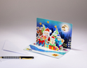 Carte pop'up fin d'année- Le Père Noël, ses lutins et les cadeaux !