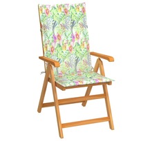Vidaxl chaise de jardin avec coussins à motif de feuilles bois de teck