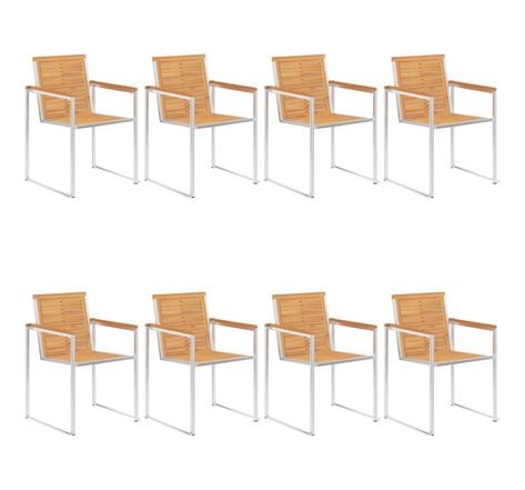 Vidaxl chaises de jardin 8 pièces bois de teck solide et acier inoxydable