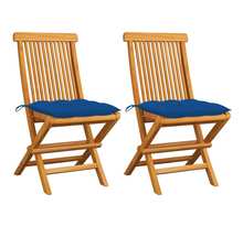 Vidaxl chaises de jardin avec coussins bleu 2 pcs bois de teck massif