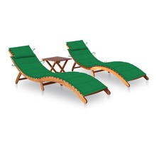 Vidaxl chaises longues 2 pcs avec table et coussins acacia solide