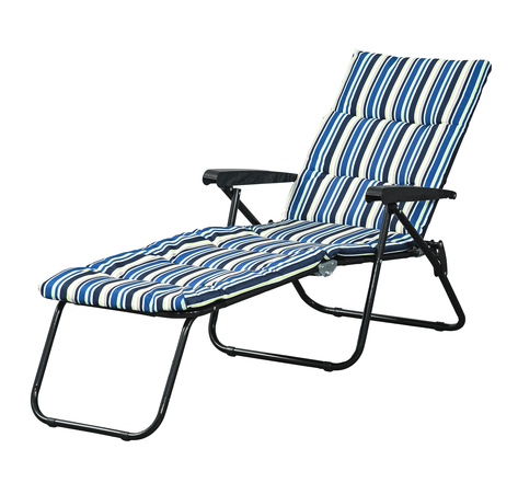 Bain de soleil pliable transat inclinable 6 positions grand confort avec matelas + accoudoirs acier polyester multicolore